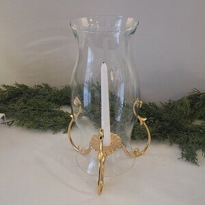 Vintage brass glass hurricane candle stick holder partylite